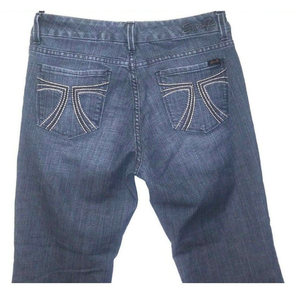 Seven7 womens jeans Sz 12 embroidered logo pockets enzyme wash boot crop stretch
